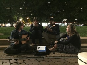 Observing a Brazilian music ensemble. We swear this was homework.