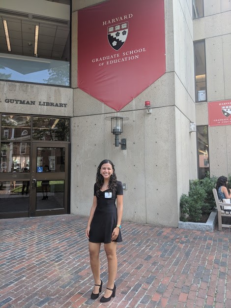 Author Dalia Abbas outside of Gutman library