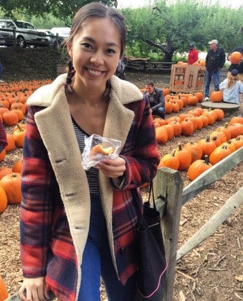 Author Debbie Kwan at a local pumpkin patch