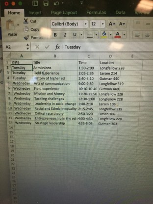 A list of classes to be previewed during course shopping