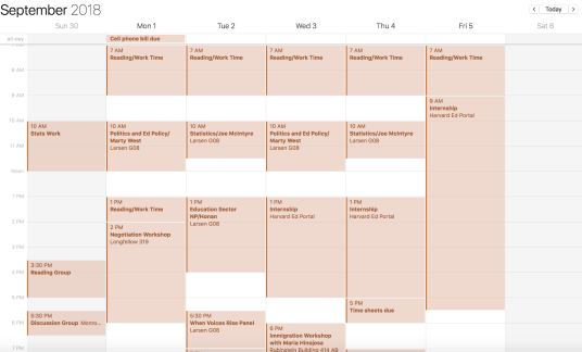The author's schedule from the first week in September