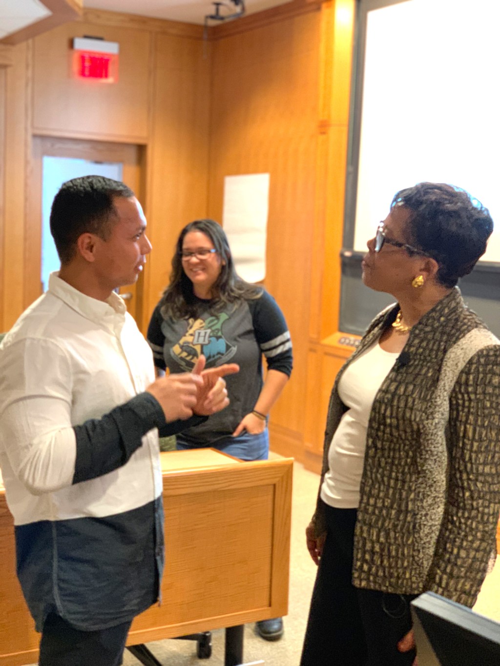 Professor Karen Mapp talking to a student