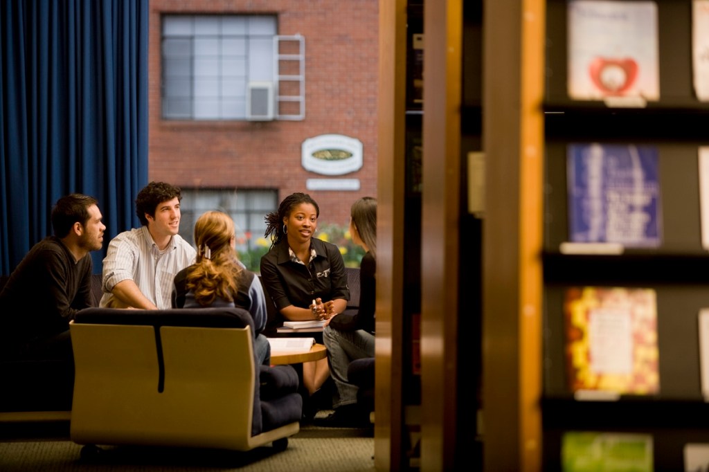Students collaborating in Gutman Library